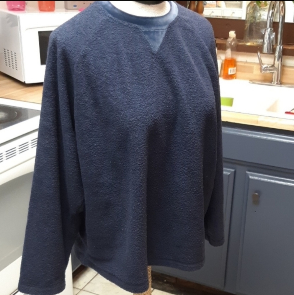 Womens Blue Sweat Shirt Sz LP Long Sleeve Satin Crewneck Comfy Cozy Rainy Day